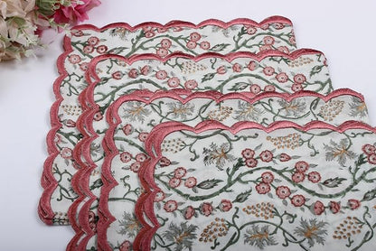 Ridhi Coral Pink Hand Block Print Napkins 18" x 18" Set of 4 Reusable Cotton - Image 7