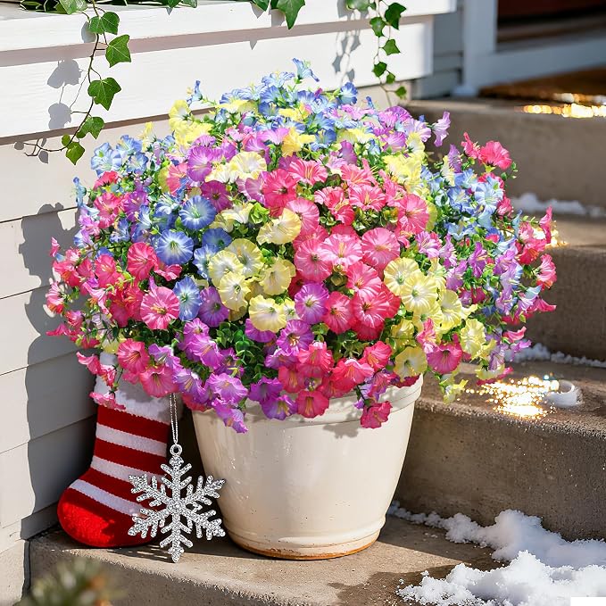 Artificial Flowers Fake Plants for Outdoors Decoration, 12 Bundles Silk Morning - Image 2