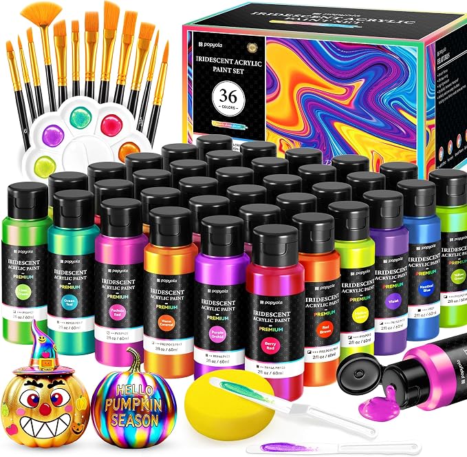 52 PCS Iridescent Acrylic Paint Set by POPYOLA