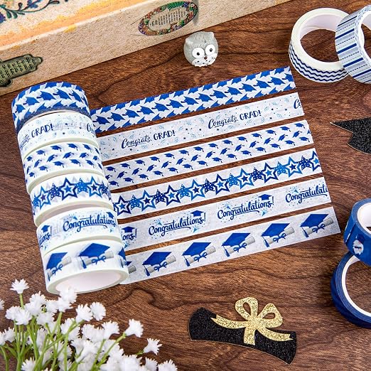 Whaline 12 Rolls Graduation Washi Tape Blue White Congrats Grad Washi Masking - Image 4