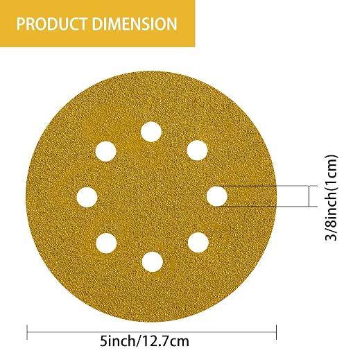 150PCS 60 Grit Gold Sanding Discs, 5-Inch 8-Hole Sandpaper - Image 6