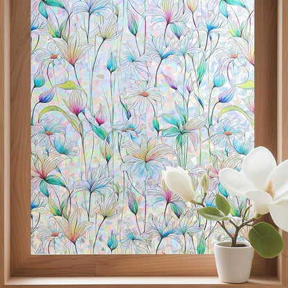 Donox Decorative Window Privacy Film, 3D Floral Stained Glass Window Film by Donox