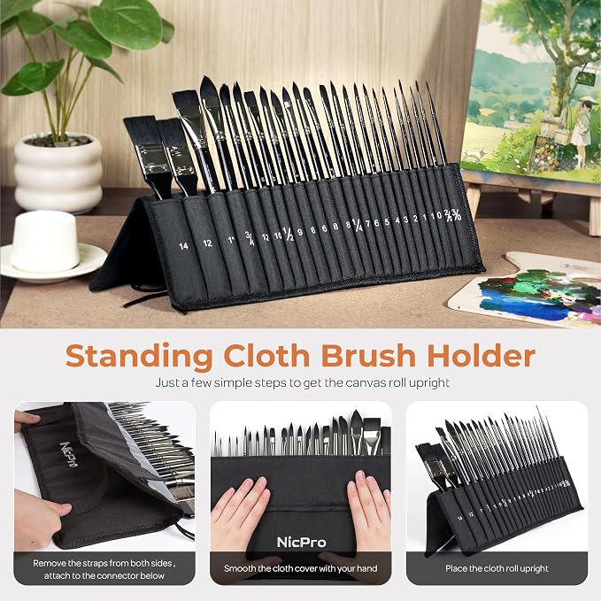Nicpro 24pcs Watercolor Brushes Professional, Soft Synthetic Squirrel Hair - Image 7