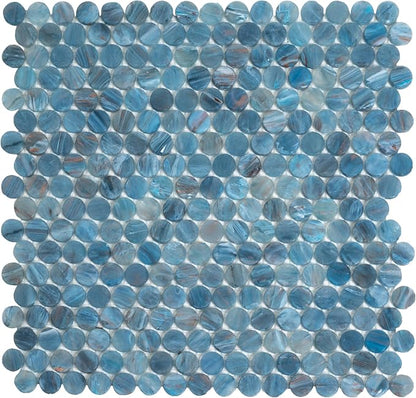 Denim Blue Penny Round Mosaic Glass Tile – Sample Swatch- 4"x5" by Tiletopia