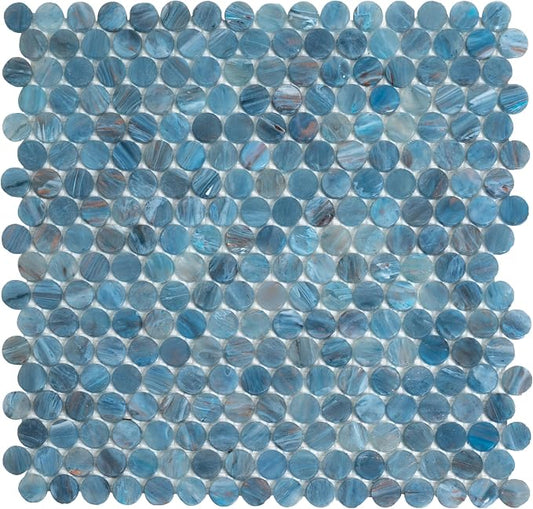 Denim Blue Penny Round Mosaic Glass Tile – Sample Swatch- 4"x5" by Tiletopia