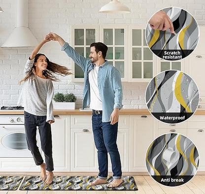 Kitchen Mats for Floor Modern Abstract kitchen rugs Grey and Yellow Stripe Anti - Image 7