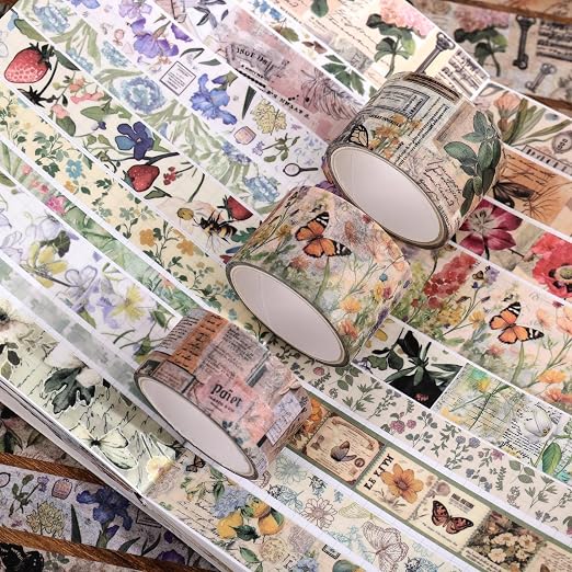 42 Rolls Vintage Washi Tape Set, Delicate Butterfly & Lush Floral Botanical - Image 6