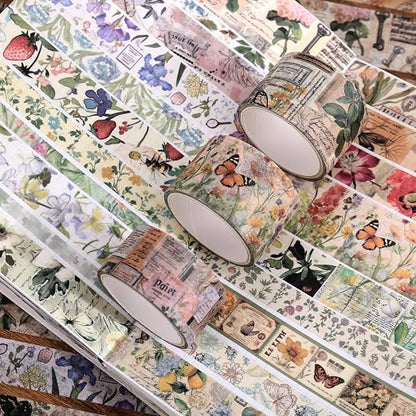 42 Rolls Vintage Washi Tape Set, Delicate Butterfly & Lush Floral Botanical - Image 6