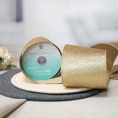 CT CRAFT LLC Glitter Wired Ribbon 4" x 10 Yards Light Gold - Image 4