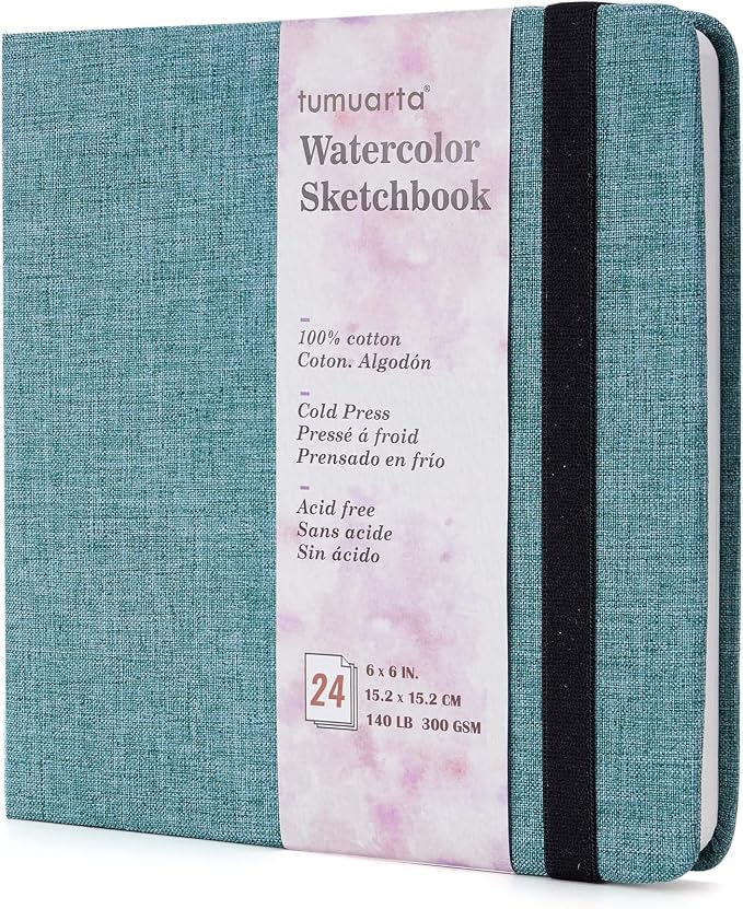 tumuarta Square Watercolor Sketchbook, 140 LB, 100% Cotton Paper, Cold Press by tumuarta