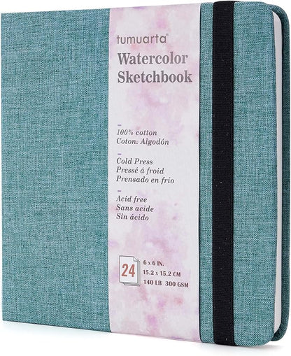 tumuarta Square Watercolor Sketchbook, 140 LB, 100% Cotton Paper, Cold Press by tumuarta
