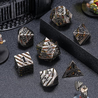 Anitque Metal Dice D&D, Metal Glitter Stripe Dice 7pcs Set - Image 6