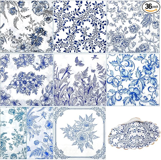 Crtiin 36 Pack 9 Styles Decoupage Napkins Assorted Floral Decorative Decoupage by Crtiin
