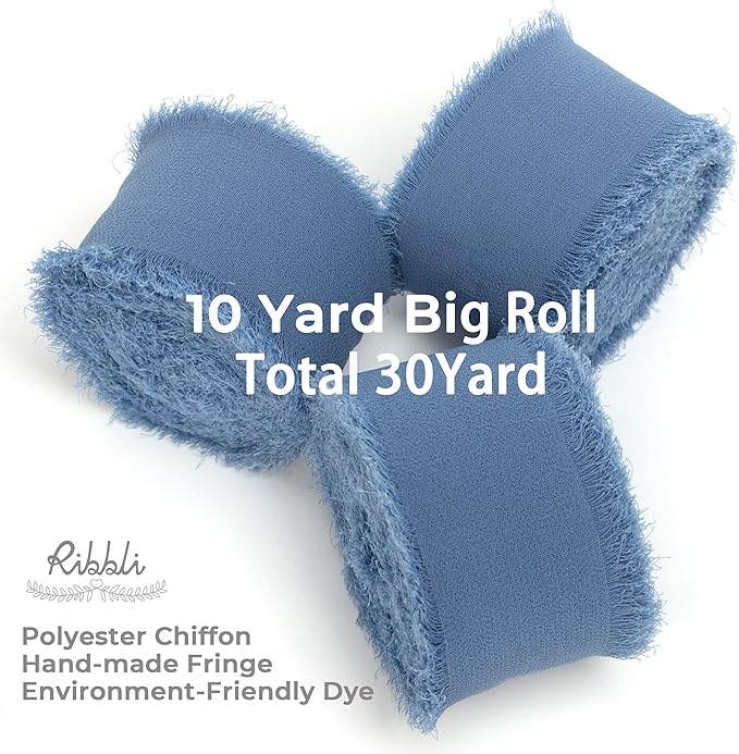 Ribbli Dusty Blue Chiffon Ribbon - Image 2