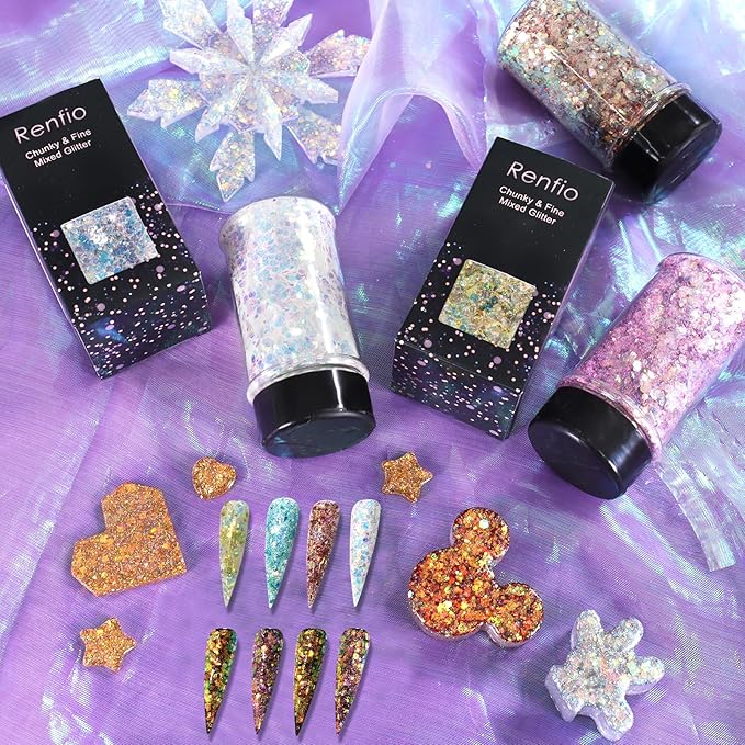 Renfio Opal Chunky Glitter, 1.75oz/50g Silver Glitter, Dreamy High Sparkle - Image 6