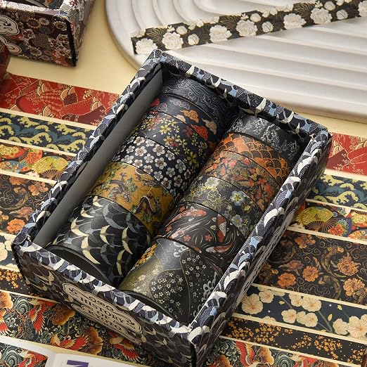 12 Rolls Kyoto Charm Washi Tape Set Japanese Arts Adhesive Tapes Geometric - Image 4