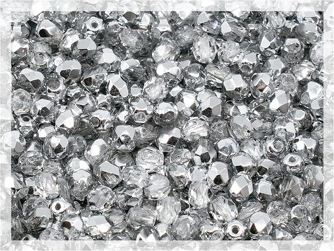 1.8 oz of Faceted Fire Polished Pressed Czech Glass Beads 4mm, Crystal Silver by CzechBeadsManufacturer