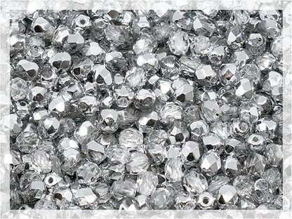 1.8 oz of Faceted Fire Polished Pressed Czech Glass Beads 4mm, Crystal Silver by CzechBeadsManufacturer