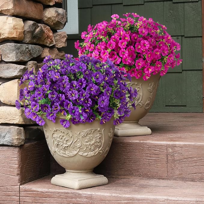 Artificial Flowers Fake Plants for Outdoors Decoration, 12 Bundles Silk Morning - Image 3