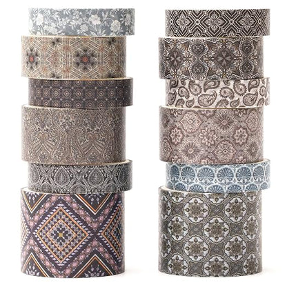 12 Rolls Exotic Charm Washi Tape Set Floral Arts Adhesive Tapes Geometric by Songdao
