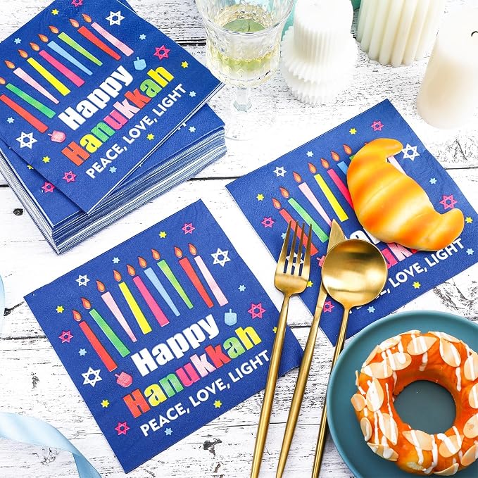 60 Pcs Happy Hanukkah Cocktail Paper Napkins 6.5 x 6.5 Inches Disposable Paper - Image 6