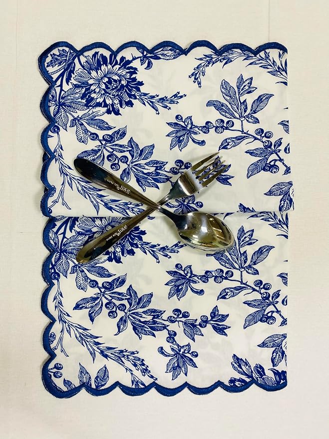 Ridhi Incremental Blue Hand Block Print Napkins 18" x 18" Set of 4 Reusable - Image 5