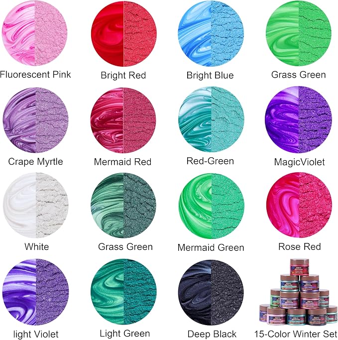 MTBJZJ Mica Powder for Resin, 15 Colors - 20g/Bottle of Epoxy Resin Color - Image 2