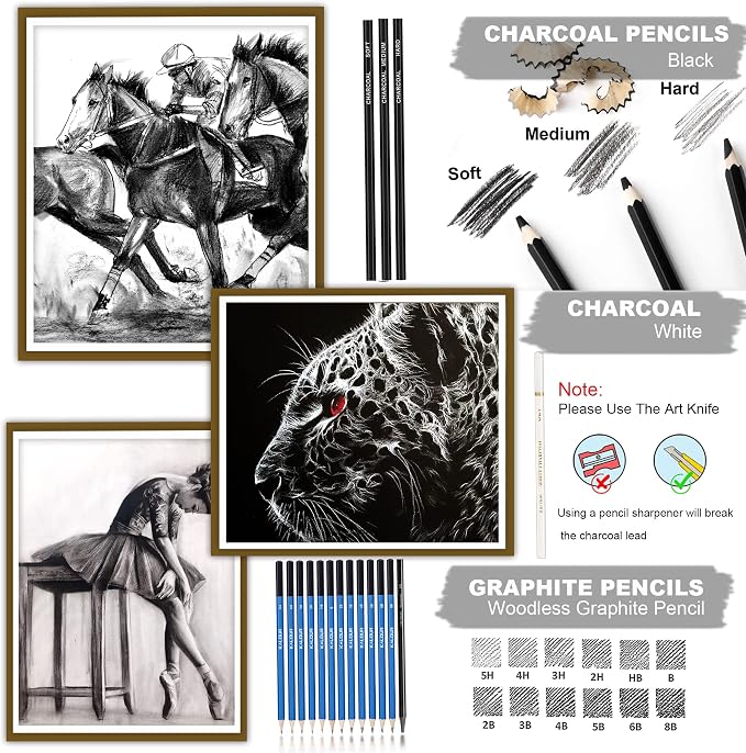 KALOUR 33 Pro Drawing Kit Sketching Pencils Set, Portable Zippered Travel - Image 3