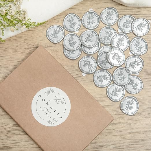PONATIA Silver Wax Seal Stickers -50pcs Eucalyptus Self- Adhesive Wedding Seal - Image 8