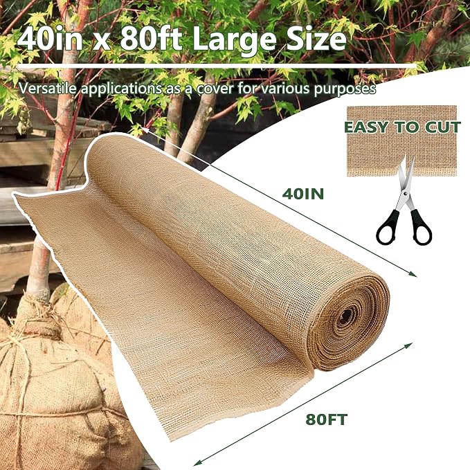 40“ x 80/160 Feet Burlap Roll Multipurpose Burlap Tree Wrap High Density Jute - Image 3