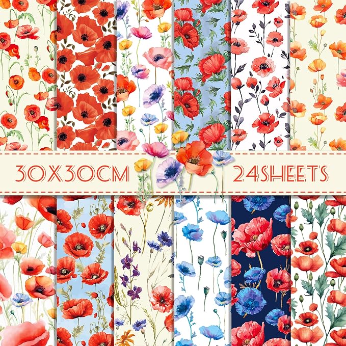 12×12 Flower Scrapbook Paper Vintage Flower Pattern Papers Pad, 24 Sheets by iKammo