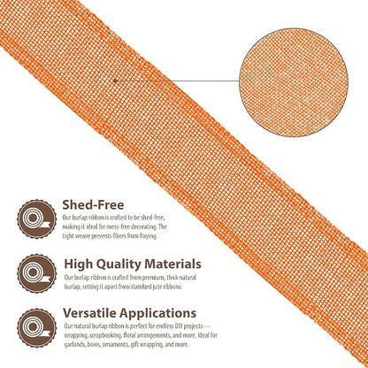 Mandala Crafts Orange Burlap Wired Ribbon 1.5 Inches Wide Jute Ribbons - Image 3