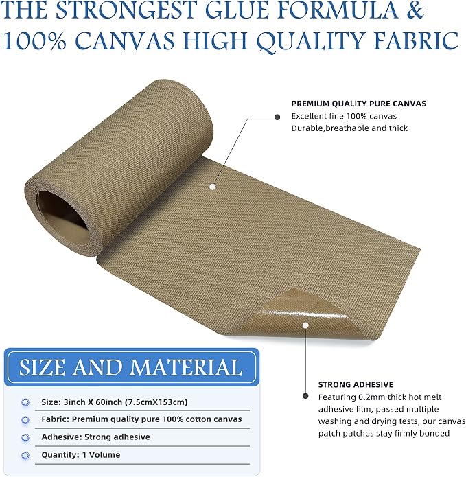 KING MOUNTAIN Canvas Iron on Patch, Waterproof 100% Cotton Fabric Repair Patch - Image 2