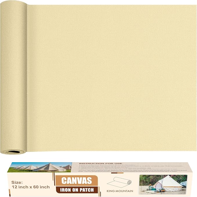 KING MOUNTAIN Canvas Iron on Patch, Waterproof 100% Cotton Fabric Repair Patch by ForABetterHomeLife