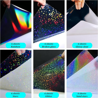 36 Sheets Holographic Sticker Paper Waterproof 8.5" x11'' Clear Vinyl Sticker - Image 2