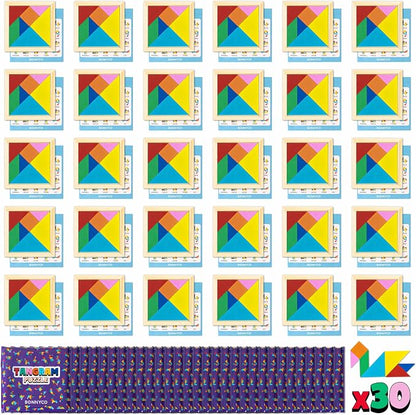 Tangram Puzzle Wooden Pack 30 Kids Party Favors by BONNYCO