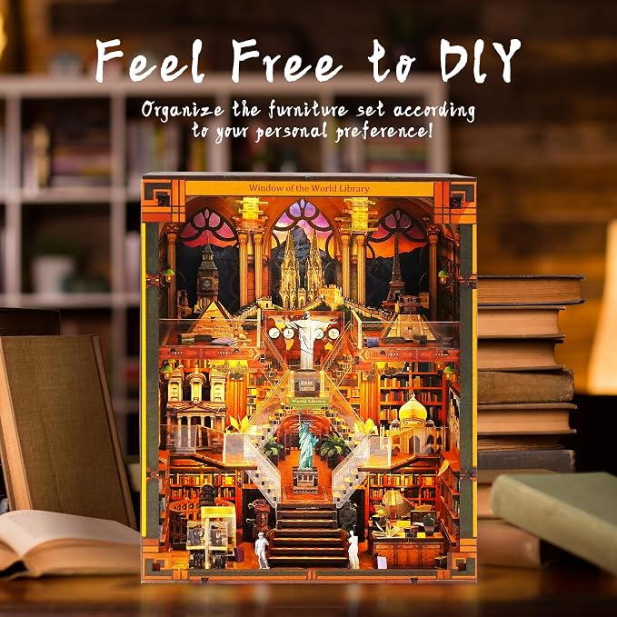 Book Nook Kit - DIY Miniature World Library Booknook - 3D Wooden Puzzle - - Image 7