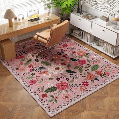 Rugcomf Bedroom Rug 3x5 Rug Washable Area Rug Non Slip Low Pile Boho Floral - Image 5