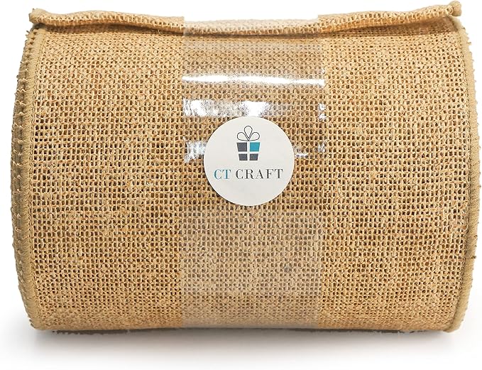 CT CRAFT LLC Burlap Fabric Wired Ribbon 6" x 10 Yards Natural Color - Image 3