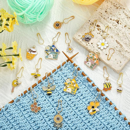 BEEFLYING 16Pcs Bee Honeycomb Stitch Marker Charms, Alloy Enamel Knitting - Image 4