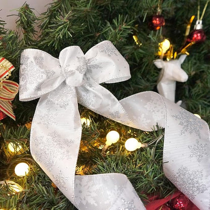 CT CRAFT LLC White Satin with Silver Snowflake Wired Ribbon 2.5 Inch x 10 Yards - Image 8