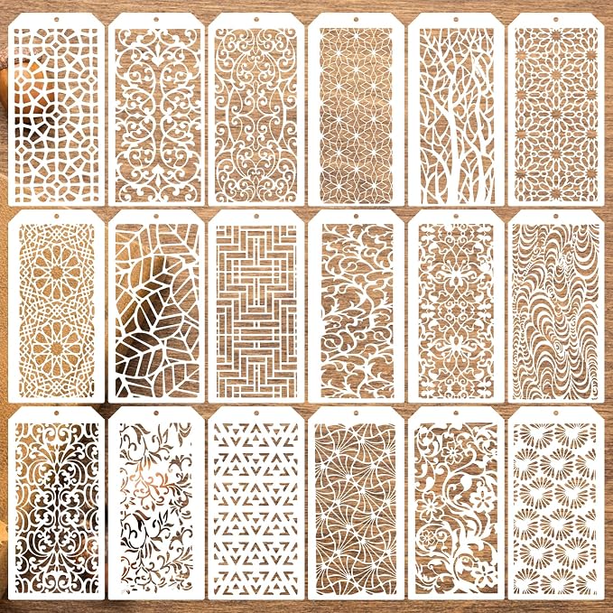 8x4 Inch Texture Stencils for Painting – 18pcs Reusable Background Templates by Unknown