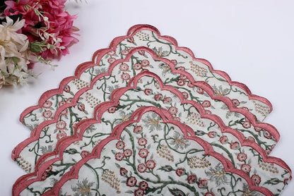 Ridhi Coral Pink Hand Block Print Napkins 18" x 18" Set of 4 Reusable Cotton - Image 5