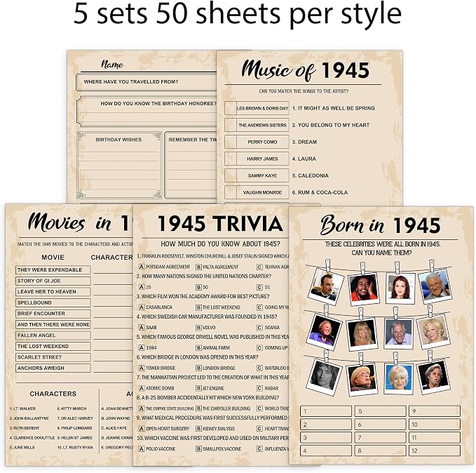 80th Birthday Party Games, Born in 1945 Games Bundle, Birthday Party Supplies - Image 4