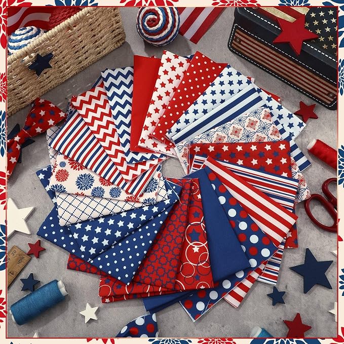 Ganeen 60 Pcs 10 x 10 Inch Vintage Patriotic Quilting Fabric Squares Red Blue - Image 3