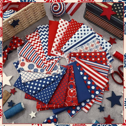 Ganeen 60 Pcs 10 x 10 Inch Vintage Patriotic Quilting Fabric Squares Red Blue - Image 3