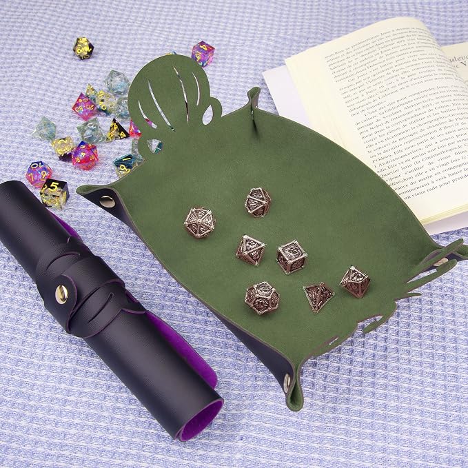 SIQUK 2 Pieces Octopus Dice Rolling Tray PU Leather Dice Mat Folding Scroll - Image 5