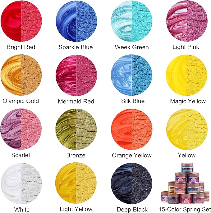 MTBJZJ Mica Powder for Resin, 15 Colors - 20g/Bottle of Epoxy Resin Color - Image 2