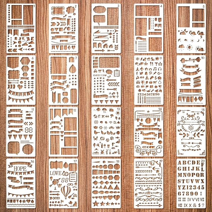 20Pcs Journal Stencils Set, Plastic Planner Journaling Stencils, DIY Drawing by Unknown