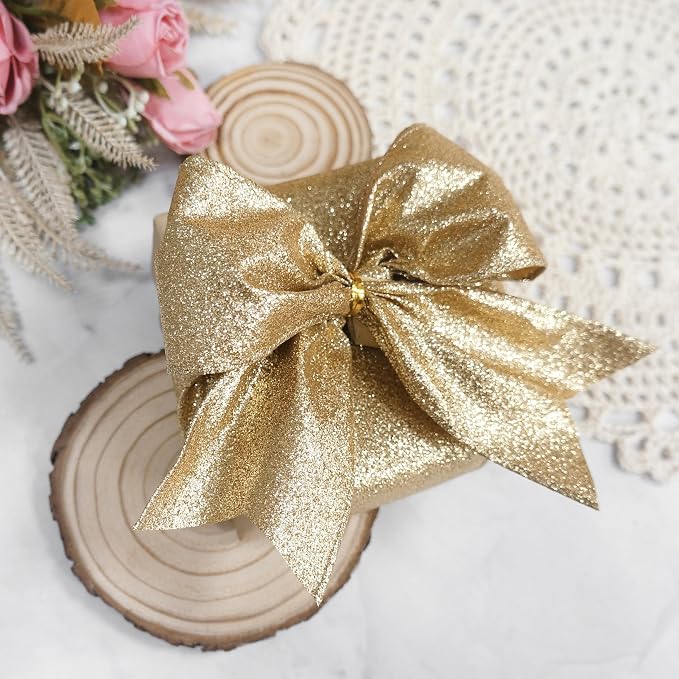 CT CRAFT LLC Glitter Wired Ribbon 4" x 10 Yards Light Gold - Image 5